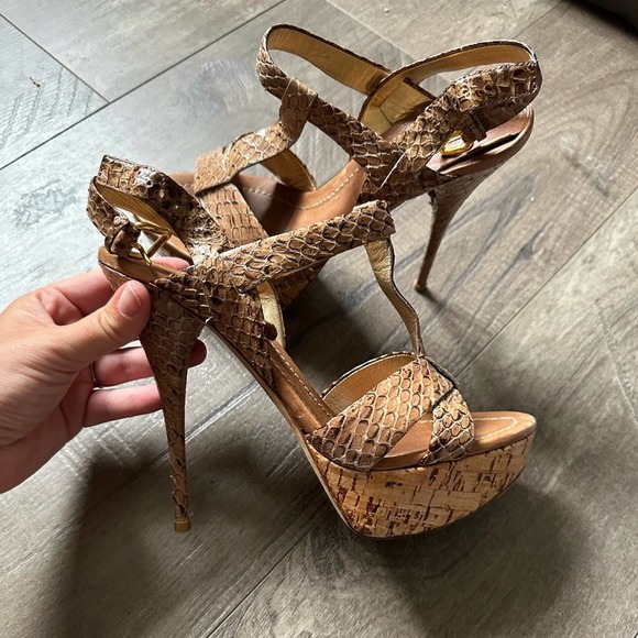 Miu Miu T Strap Python Snake Print Leather Platform Heels 38 - Picture 1 of 5